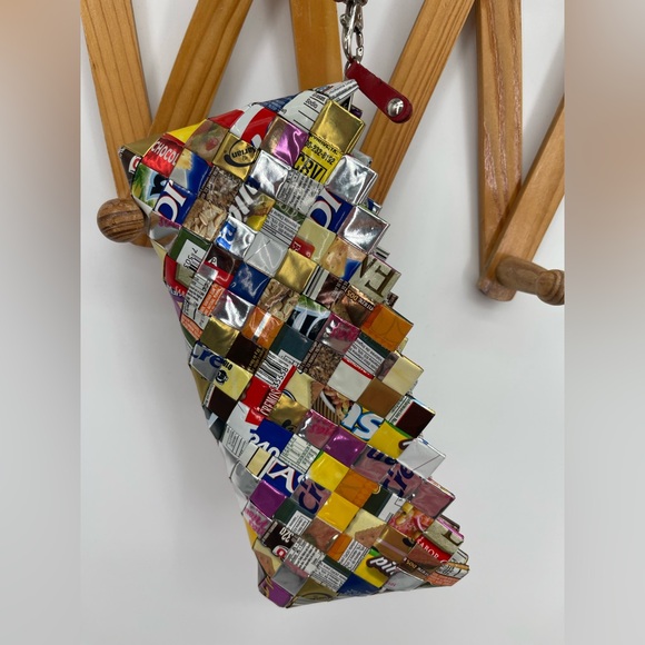 Nahui Ollin Handcrafted Multicolor Candy Wrapper Woven Clutch - Picture 2 of 10